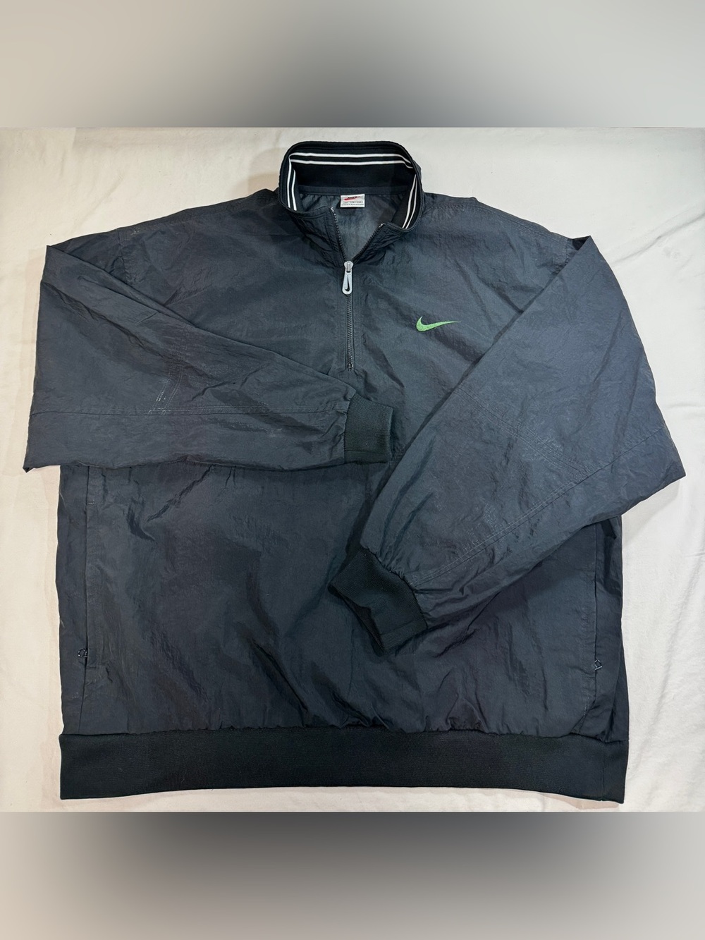 VTG Nike Men's 2XL  Windbreaker Pullover 1/4 Zip Black Embroidered Swoosh Logo